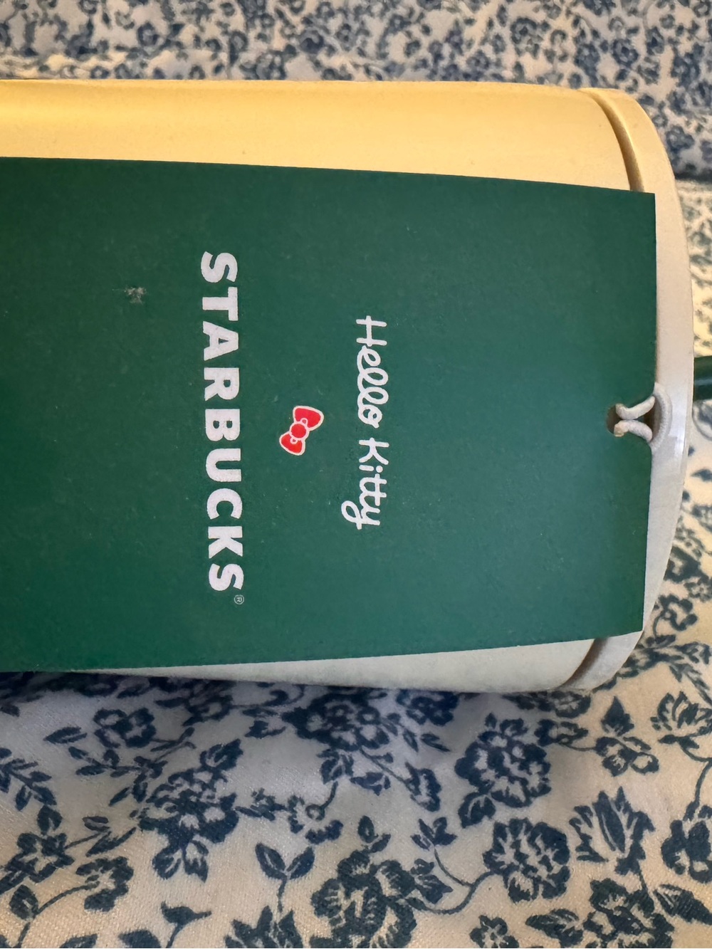 Starbucks White Tumbler with Hello Kitty Red Bow and Green Straw - Picture 2 of 3